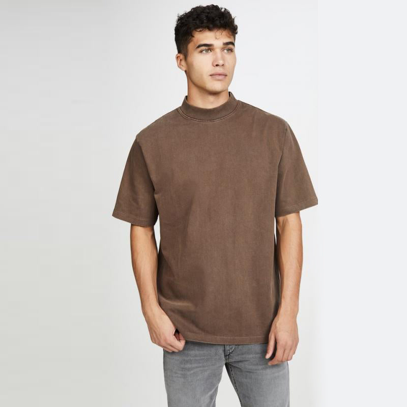 Men's Brown sand wash mid-neck T-shirt
