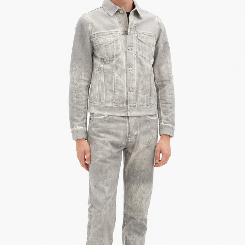 Smeared with gray paint denim jacket 32