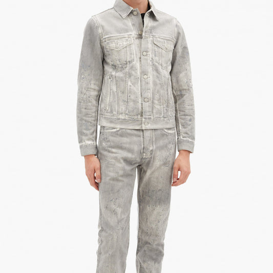 Smeared with gray paint denim jacket 32